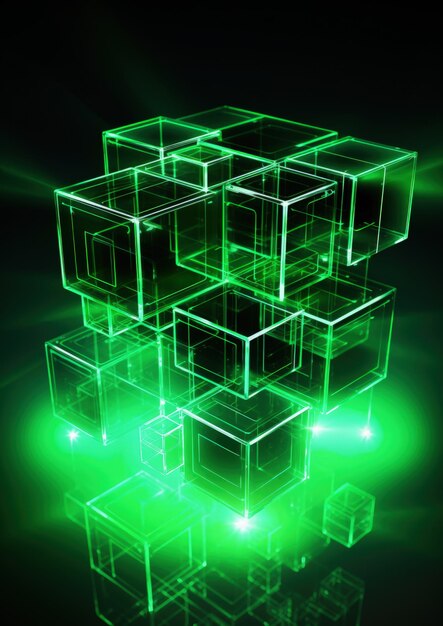 Green neon small digital cube element technology Generative AI