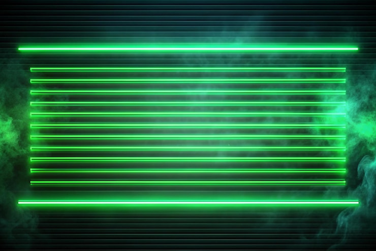 Photo green neoned lines futuristic aesthetics glowing neon futuristic style on smoked dark background horizontal wallpaper background stylish flyer for ad offer bright colors