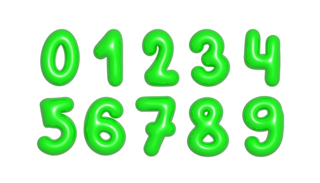 Green Number Balloons from 0 to 9 3d illustration realistic design elements for events