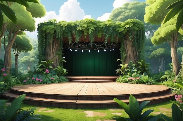 Green Oasis CartoonStyle Stage Amid Lush Greenery