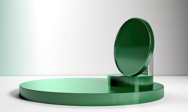 A green object with a round top sits on a white surface.