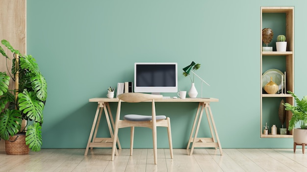 Premium Photo | Green office room with a pastel background.3d ...