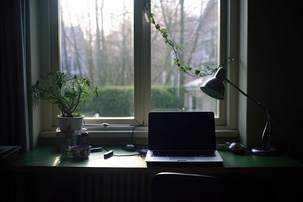 Photo green office workspace interior desk for work