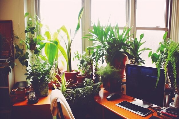 Green Office Workspace Interior Desk for Work