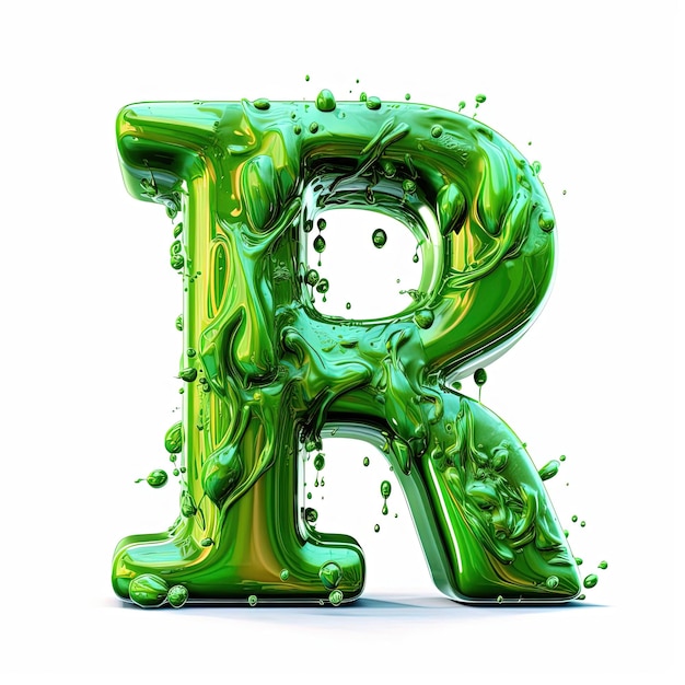 Photo green oily letter r 3d rendering