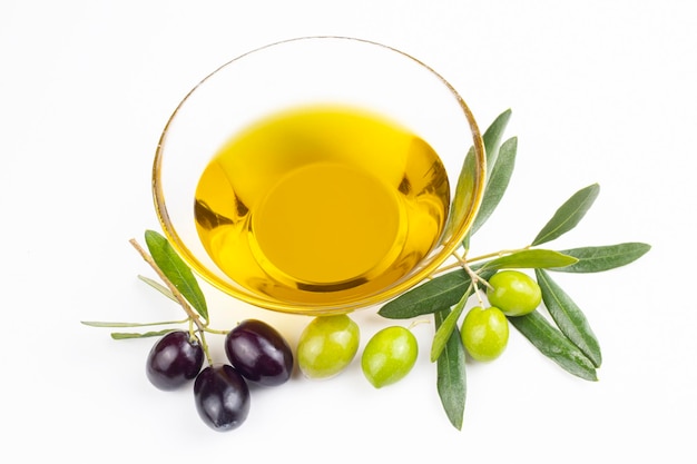 Green olive and olive oil isolated