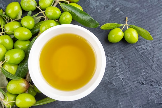 Green olive and olive oil isolated