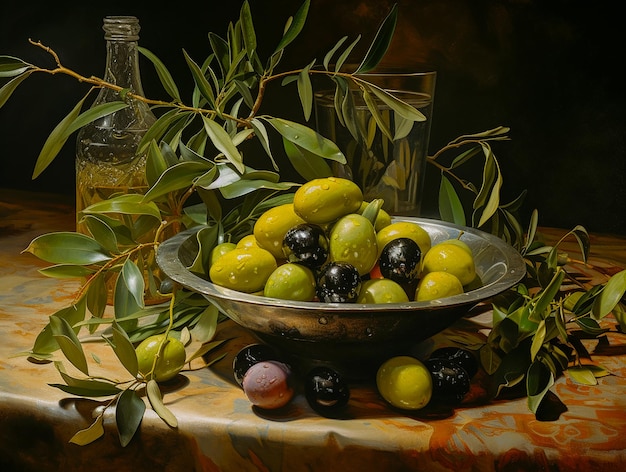 Photo green olives on the table by the window in a rustic house in a greek village