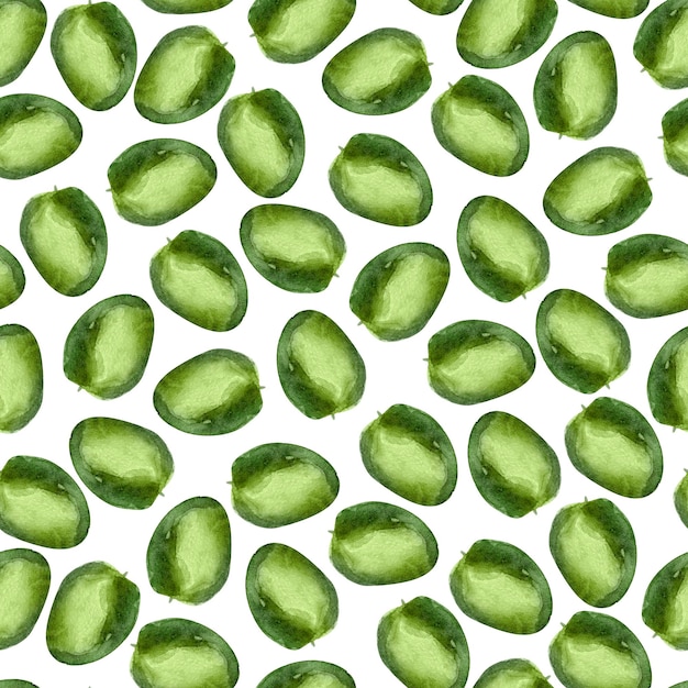 Green olives watercolor seamless pattern