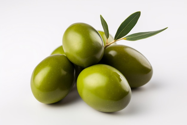 Green olives with a leaf on top