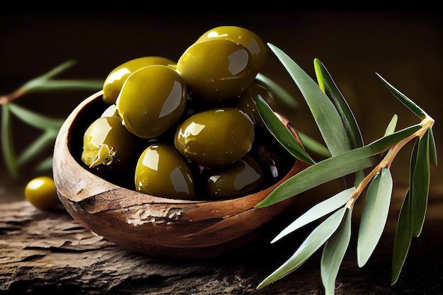 Green olives with leaves