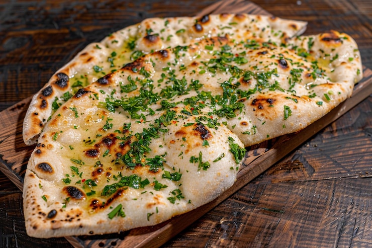 Photo green onion garlic naan bread indian food
