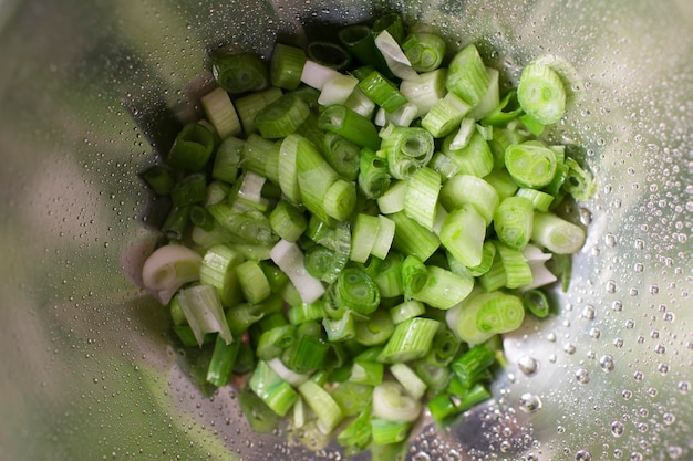 Green onion Raw chopped sliced vegetables salad ingredient cooking