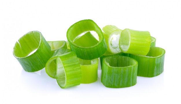 Green onion slice on white background