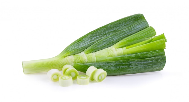 Green onion on the white table