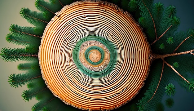 Photo a green and orange basket with a large circle in the center.