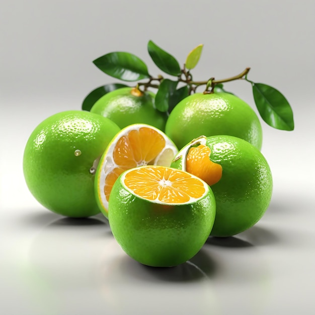 Зеленые оранжевые фрукты на белом фоне Ai Generated