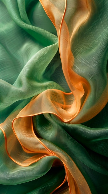 Sfondio di tessuto di seta chiaro iridescente verde e arancione