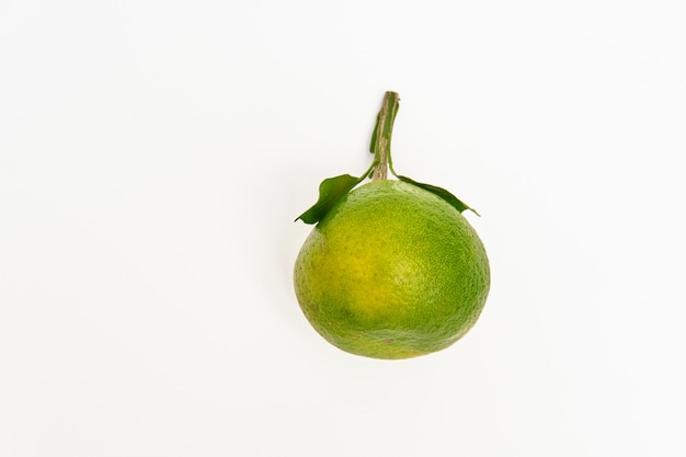 Green oranges lying on a white