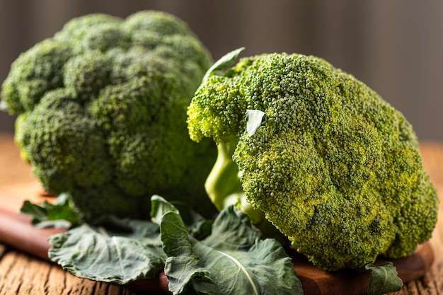 Green organic broccoli on the table