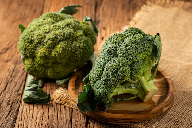 Green organic broccoli on the table