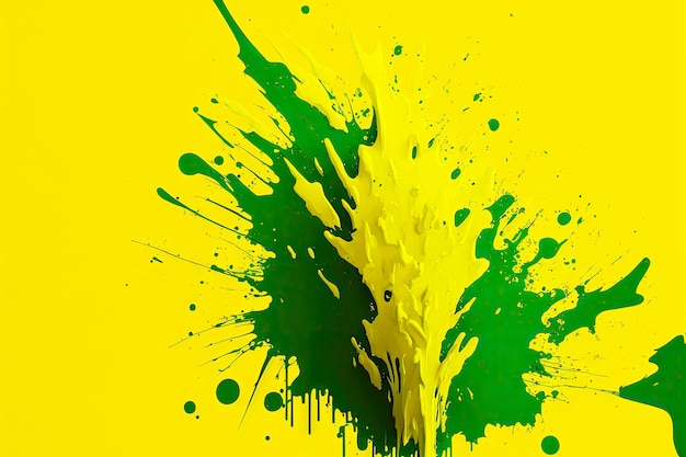 Green paint splash on yellow background closeup digital illustration