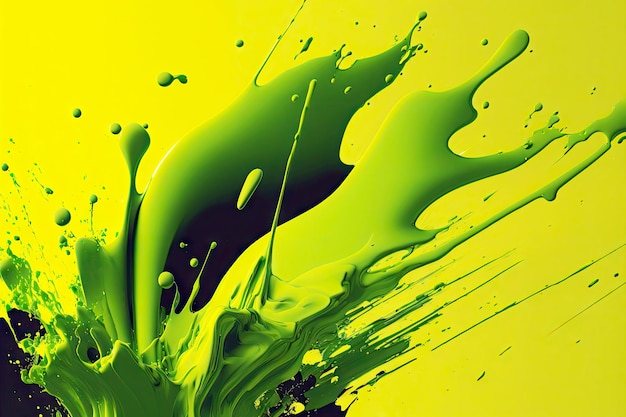 Green paint splash on yellow background closeup digital illustration