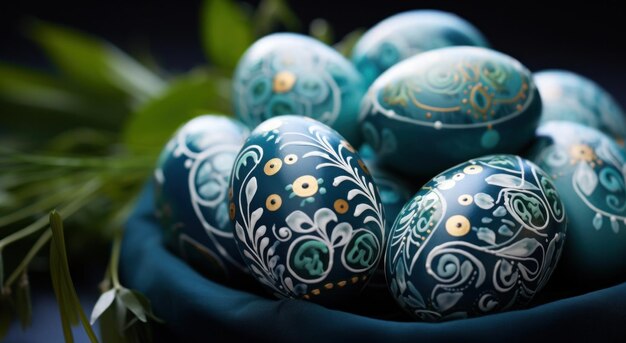 Photo green painted easter eggs