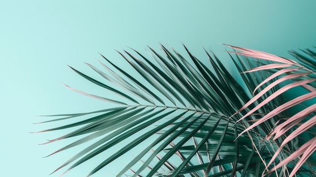 Green palm leaves on a blue background