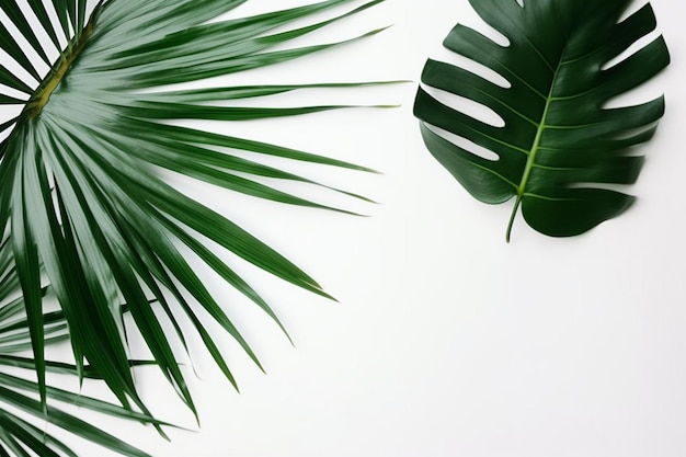 Green palm leaves on a white background