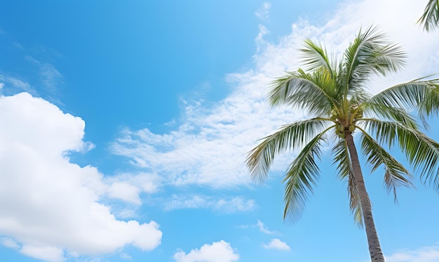 Photo green palm tree and clouds on blue sky background