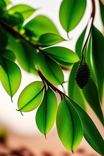 Green palmately leaves with tendrils and dried branches of wild