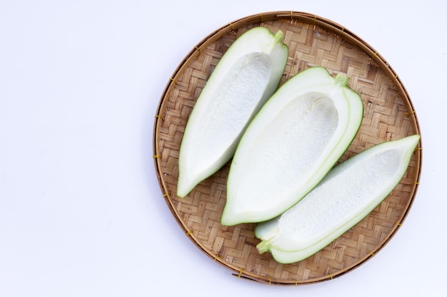 Green papaya on white background