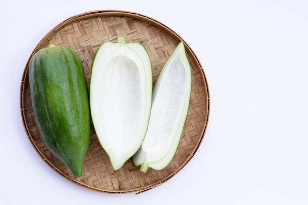 Green papaya on white background