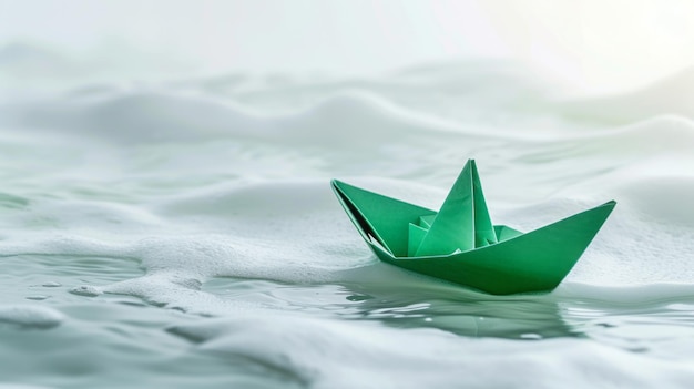 green paper boat on the water