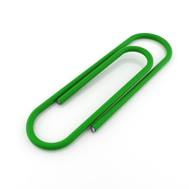 Green paper clip on white