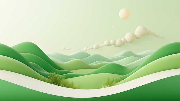 Green paper cut landscape with hills and mountain curves