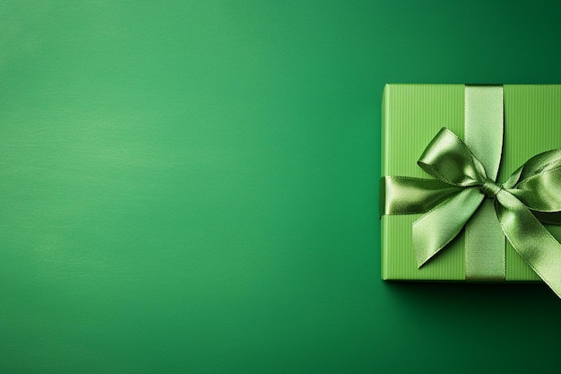 Photo green paper gift box on green background green friday sustainable consumption sustainability zero waste concept top view copy space for text