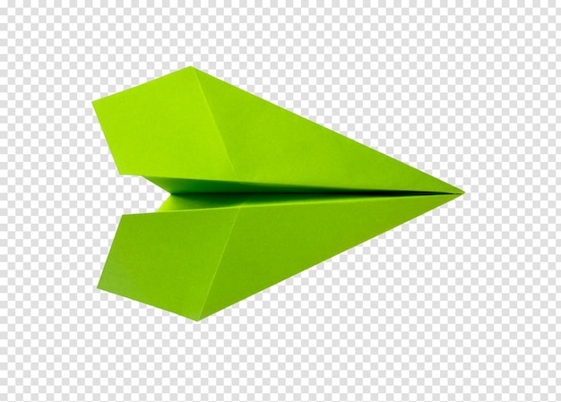 Green paper plane origami isolated on a white background