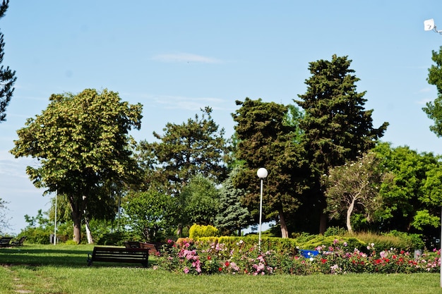 Green park with benches at Nesebar town