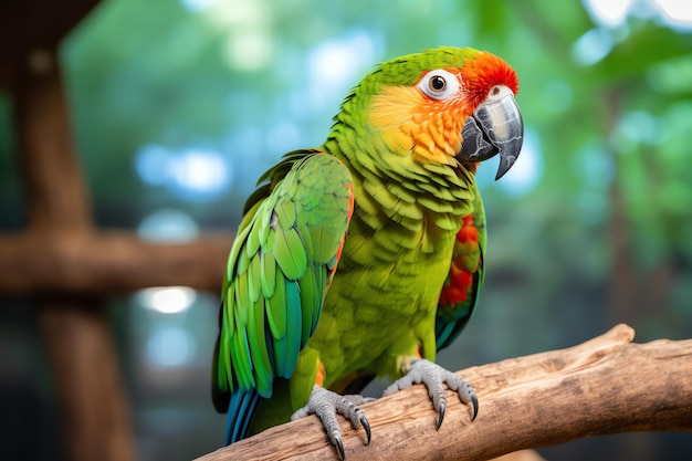 A green parrot on a branch