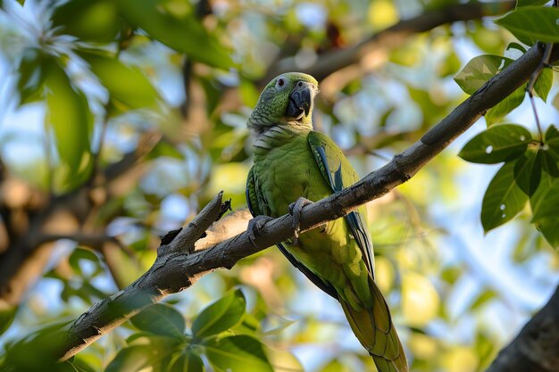 Фото Зеленый попугай, сидящий на ветке дерева