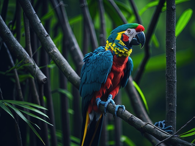 green parrot on the tree