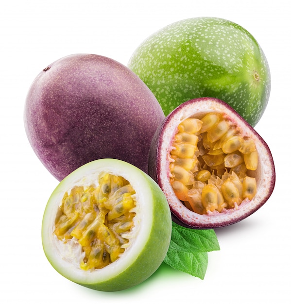 Green passion fruit, maracuya isolated with shadow