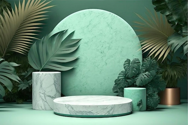 Green Pastel Marble Stone for Product Display Generative AI