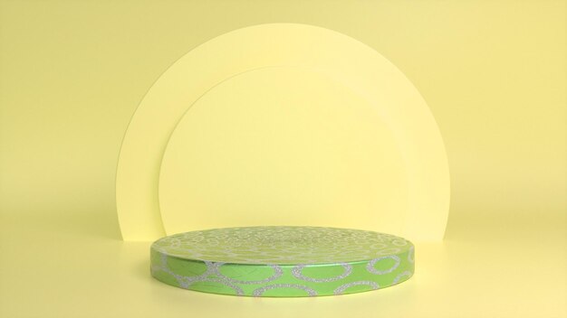 Green patterned podium pedestal on yellow background Premium Photo