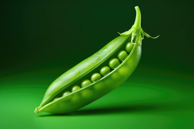 Green pea pod on green background