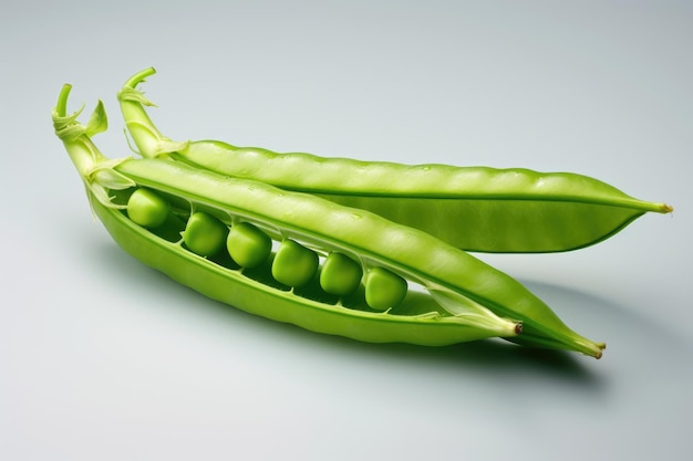 Green pea pod on white background