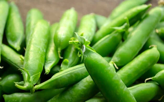 Green pea pods closeup Lots of green pea pods Useful legumes in spring and summer Sweet peas for the diet