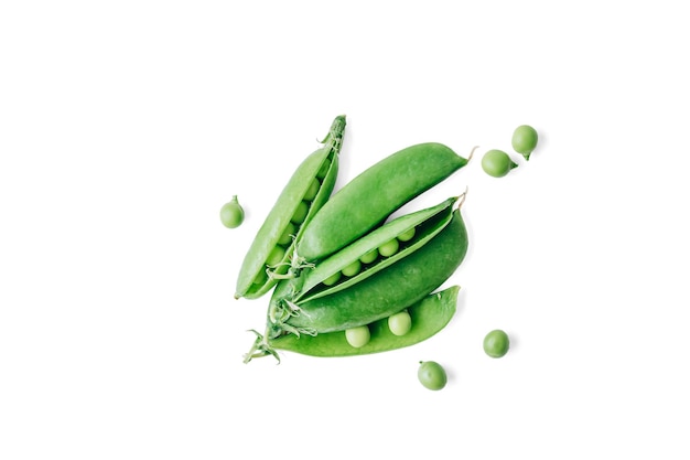 Green pea pods isolated on white background